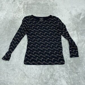 Chicos Black Long Sleeve Ultimate Tee With Glam Script Print Size 0 a0948